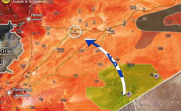 Предполагаемое направление израильского удара по авиабазе Т-4 в сирийской провинции Хомс